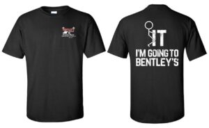 Black Bentley's t-shirt with humorous text and logo on front and back.