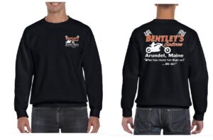 Black long-sleeve shirt with Bentley logo and text on front and back.