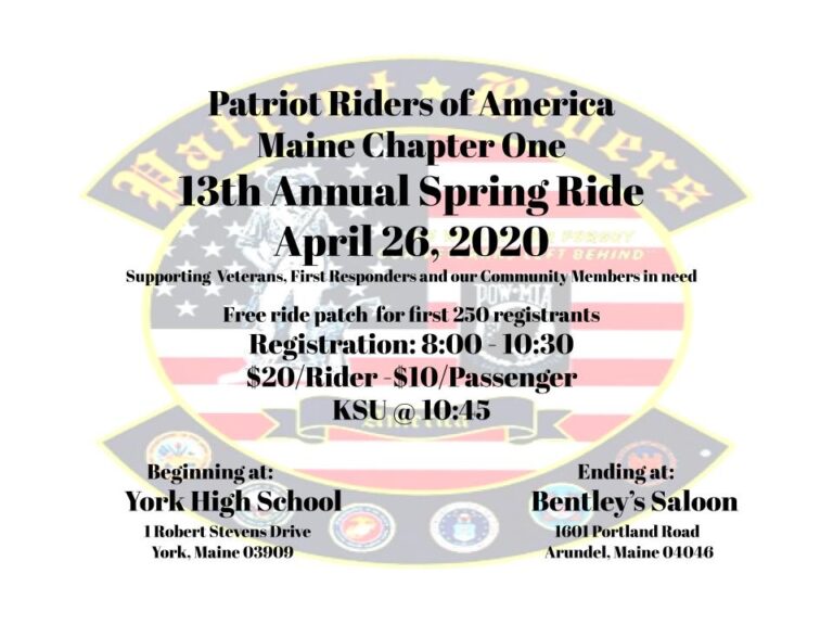 PATRIOT RIDERS 13TH ANNUAL SPRING RIDE FOR THE TROOPS cancelled