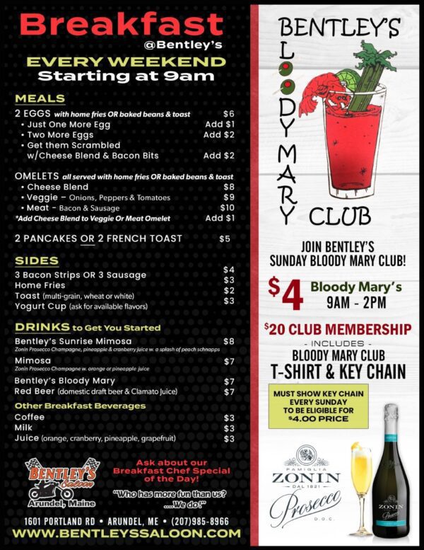Bentley's Saloon | Arundel, Maine| Food Menu