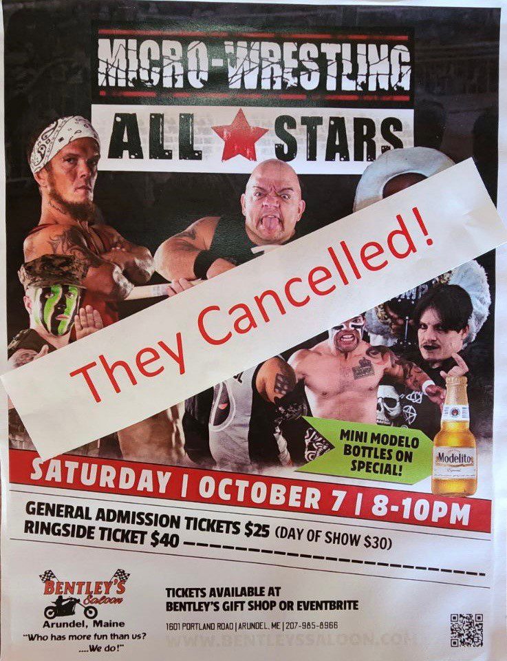 A poster of some wrestling matches with the words " they cancelled ".