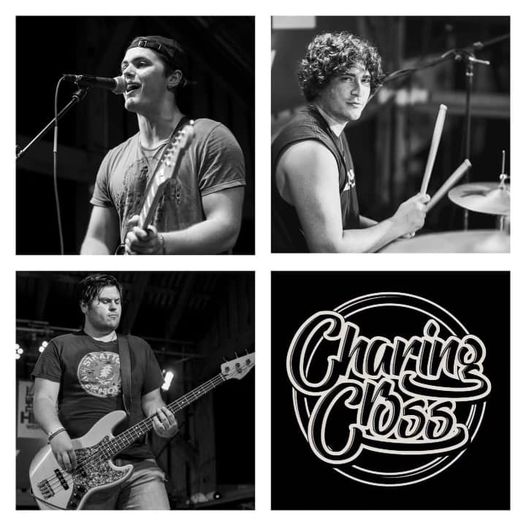 A collage of photos with the band charlie cross.