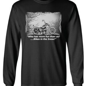 A black long sleeve shirt with a picture of a motorcycle.