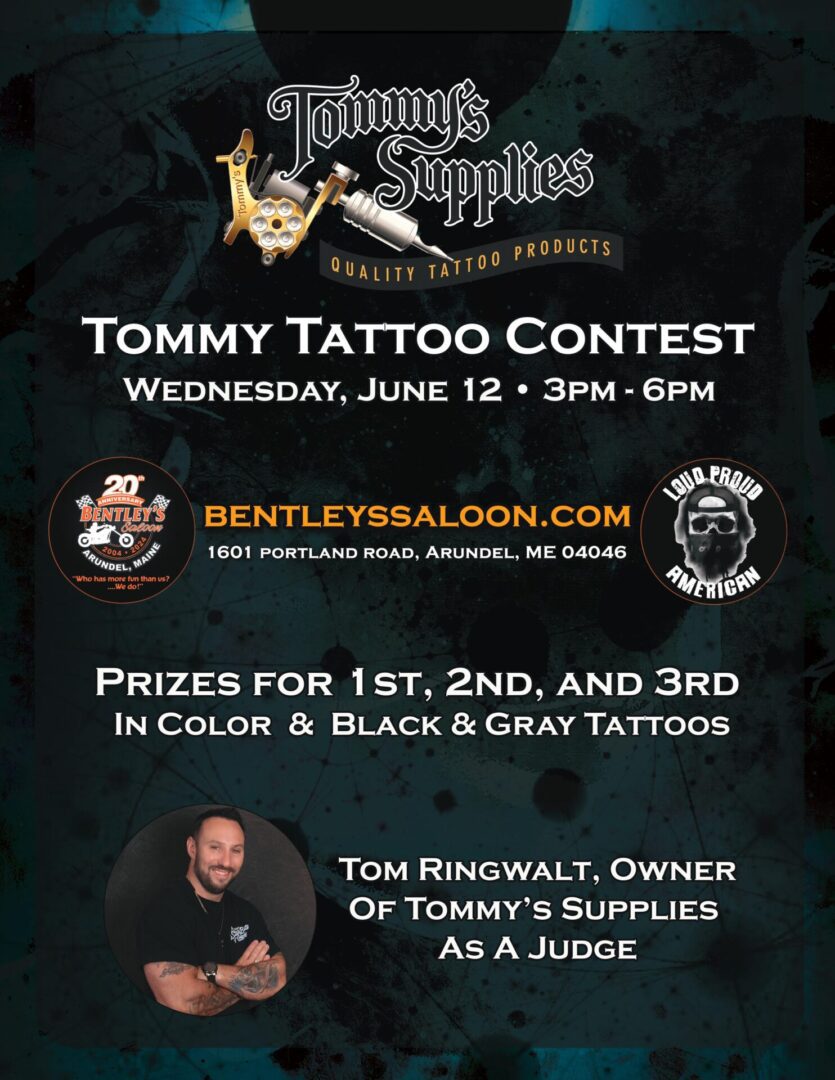 A poster for tommy tattoo contest with prizes.