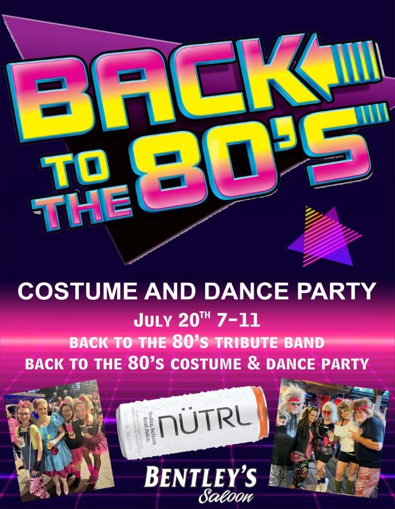 A poster for the back to the 8 0 's costume and dance party.