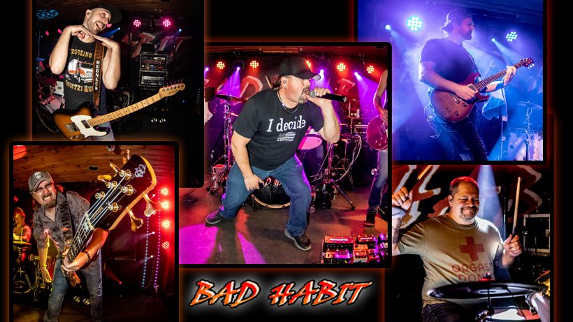 A collage of photos with the band bad habit.