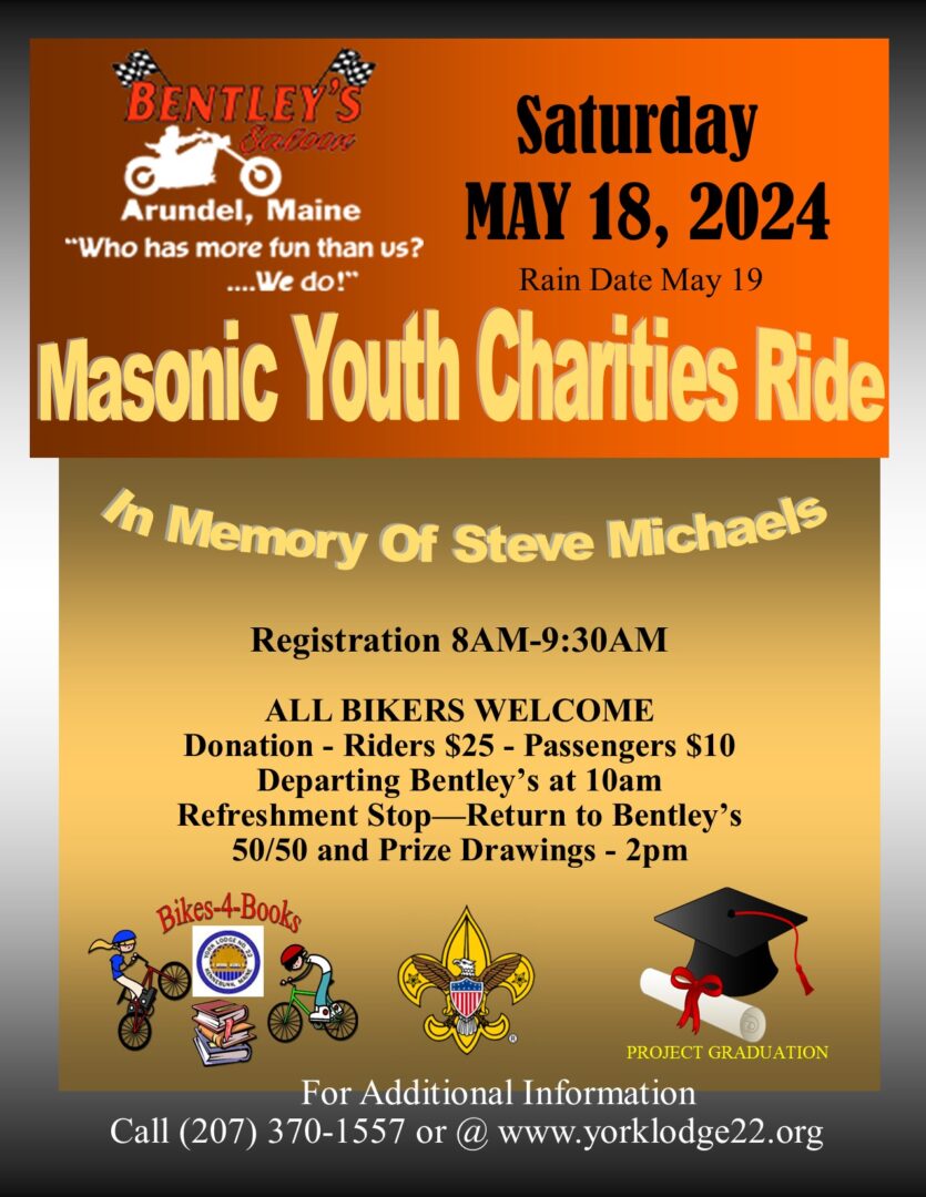 A poster for the masonic youth charities ride.
