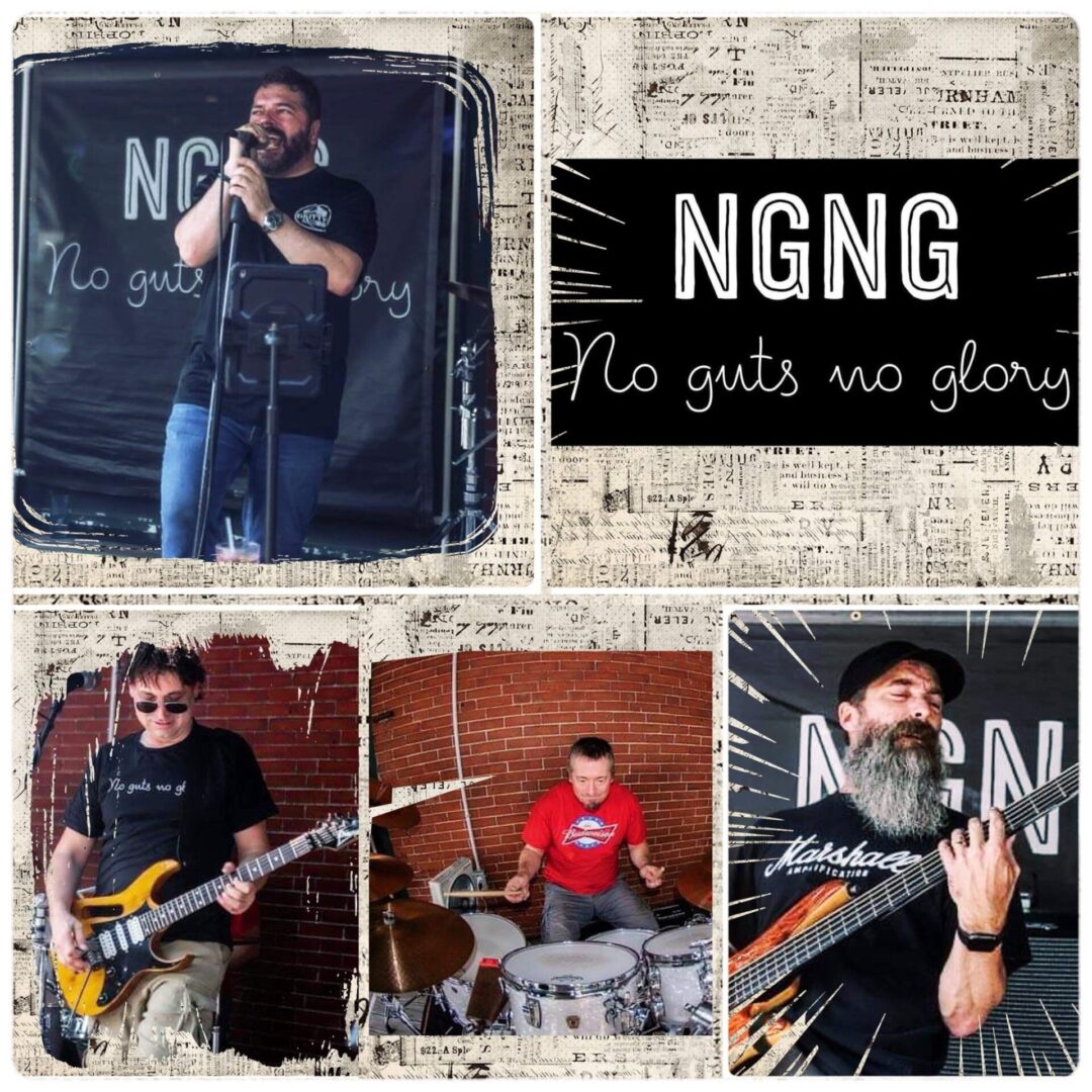A collage of photos with the band ngng.