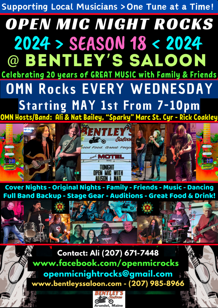 A poster for the bentley 's saloon with many different bands.