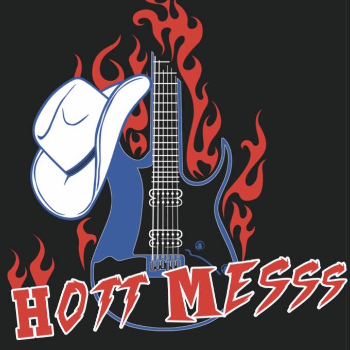 A guitar with flames and a cowboy hat on it.