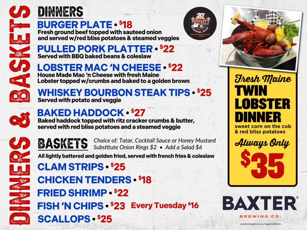 A menu of baxter 's lobster house