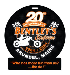 20th anniversary logo for Bentley's Outdoors in Rumford, Maine.