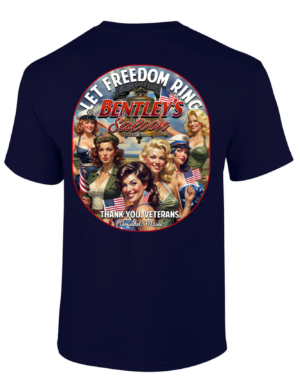 Vintage patriotic t-shirt with American icons and bald eagle.