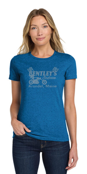 Blue t-shirt with vintage Bentley Motors graphic design.