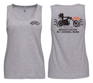Gray sleeveless shirt with vintage motorcycle graphic and text.
