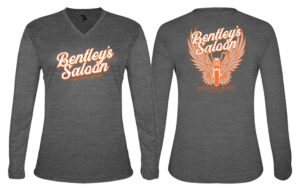 Gray long-sleeve shirt with Bentley's Saloon logo on front and back.